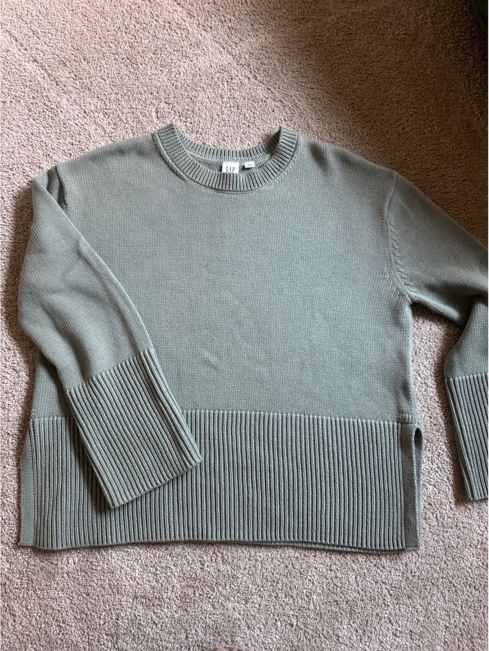 GAP Sage Green Oversized 100% Cotton Ribbed-Trim Crewneck Sweater Size XS